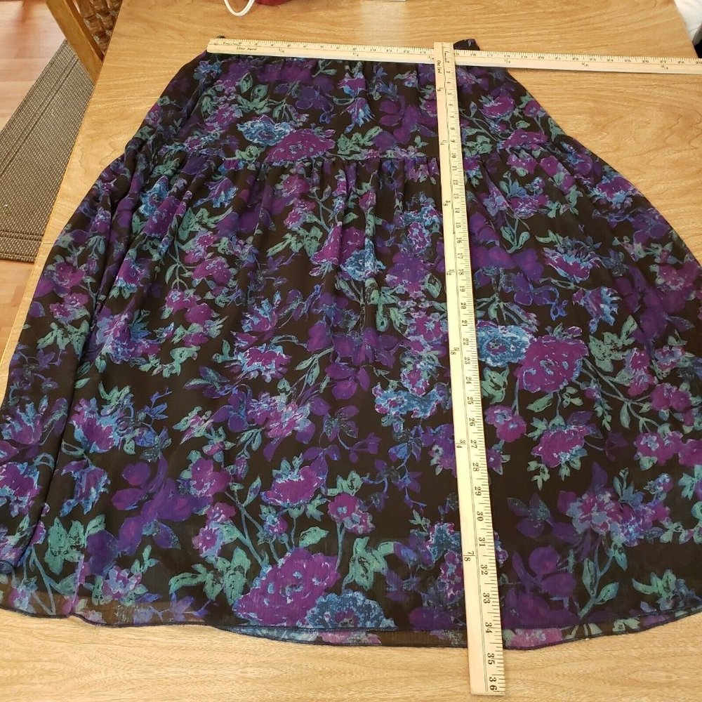 Linea by Louis Dell'olio Womens Large Floral Purples Midi Swing Lined Skirt - Picture 10 of 11